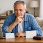 Personne debutante comparant calmement une option gratuite et une option payante sur un ordinateur